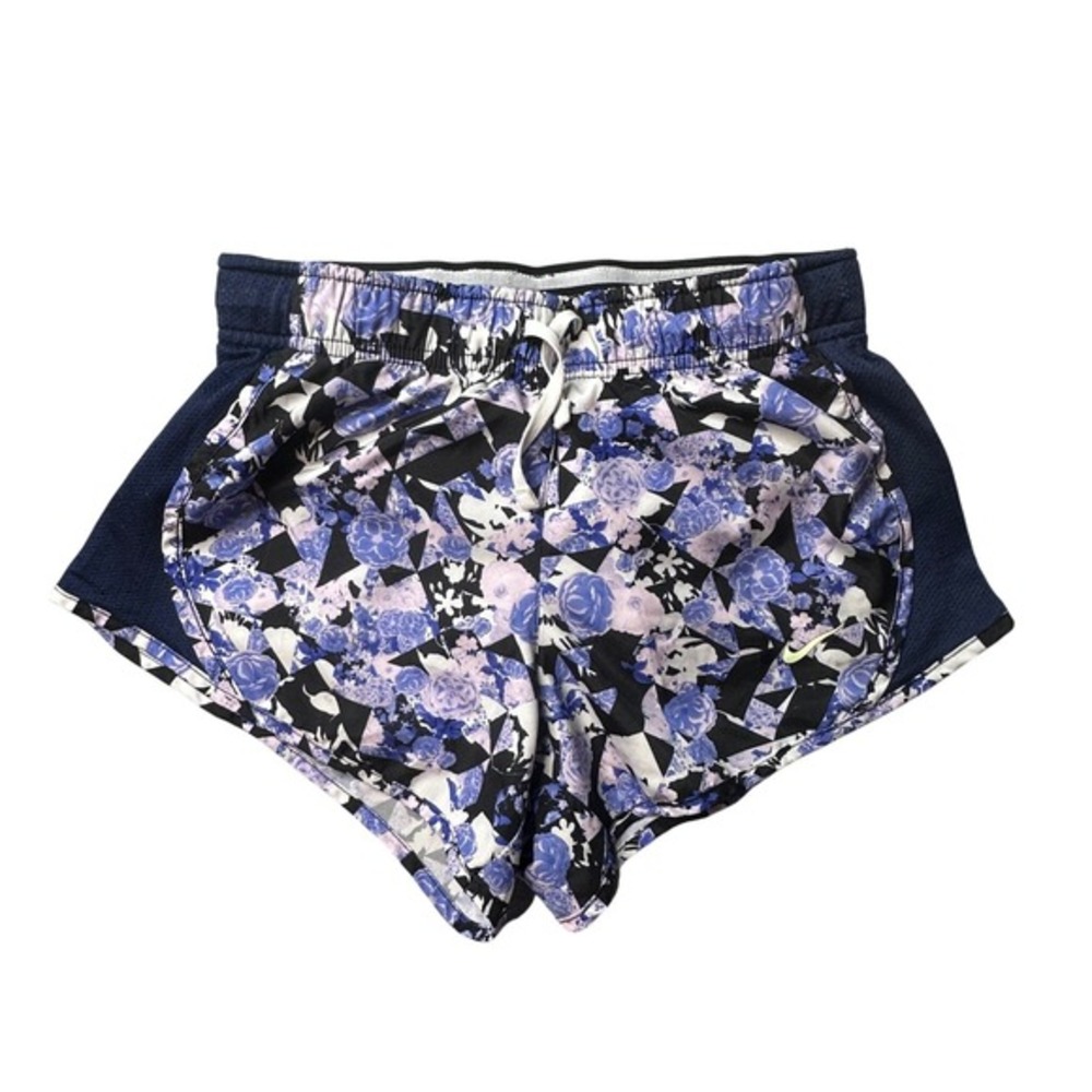 Nike Shorts Womens S Blue Floral Dri-FIT Running Athletic Geometric Print Mesh